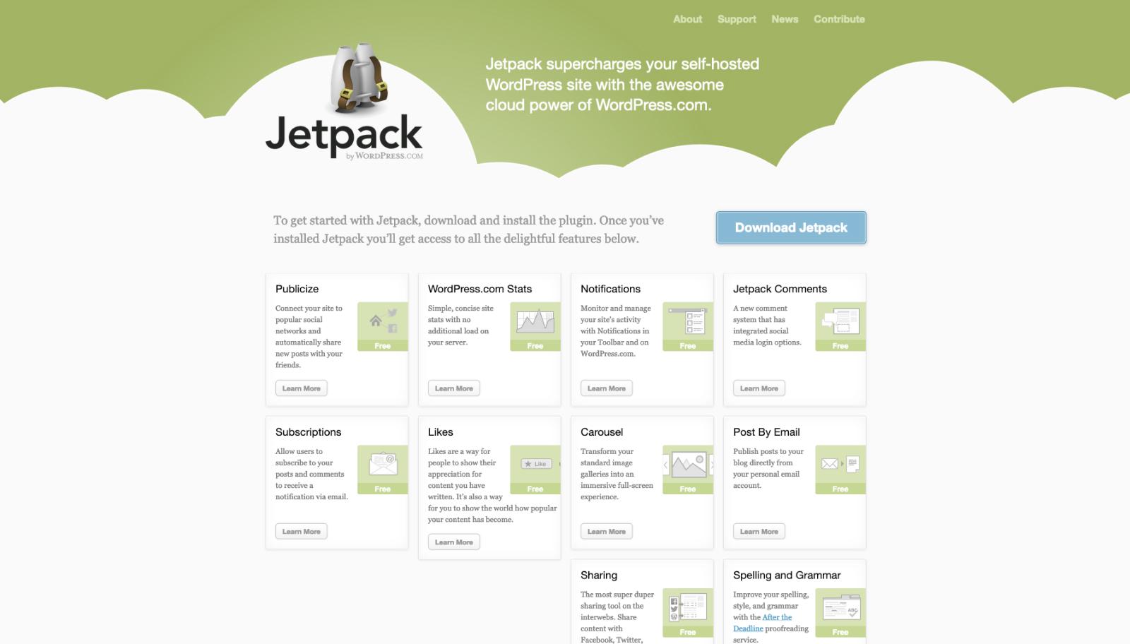 The Jetpack website in 2012