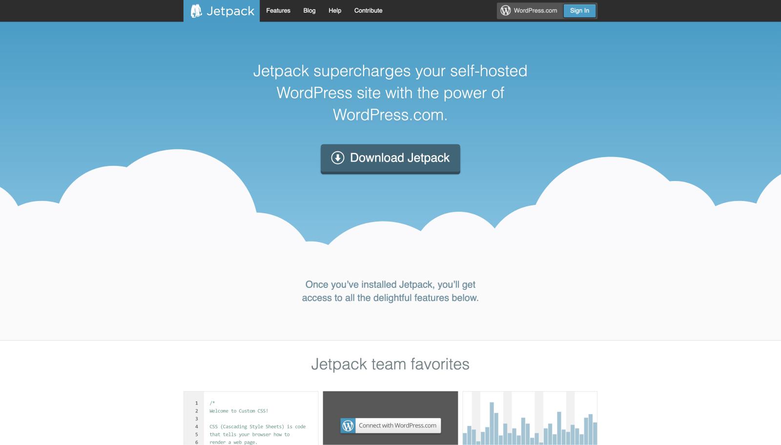 The Jetpack website in 2013